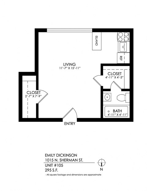 Floor plan for studio, 1 bath, 325 sqft